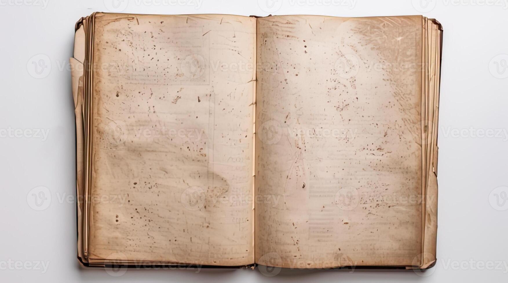 An old book with a torn page on a white background photo