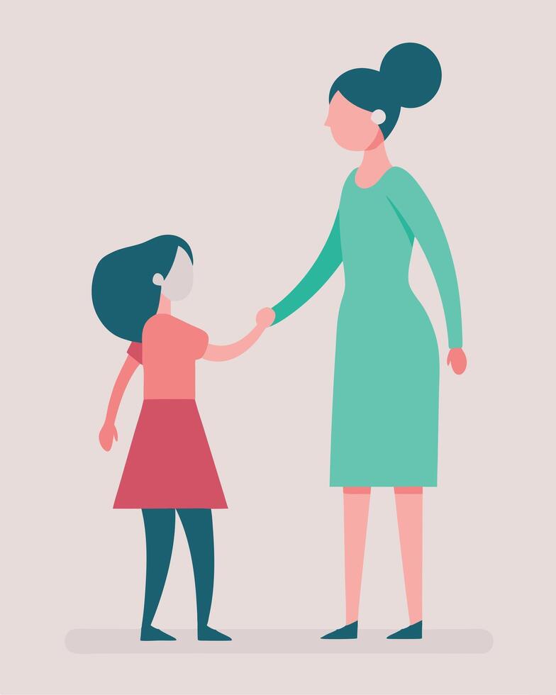 Lively Mothers Day Illustration of Mother and Daughter Sharing a Playful Handshake With Joy vector