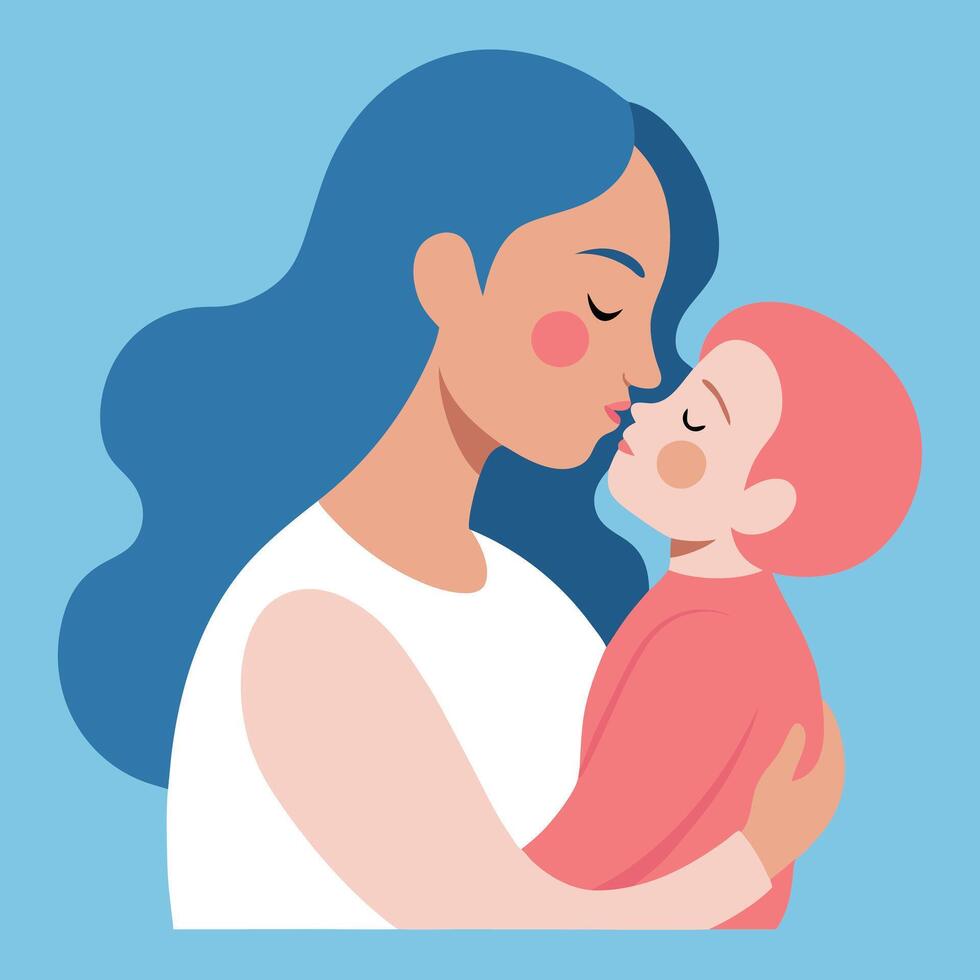 Charming Mothers Day Illustration of a Mother Gently Kissing Her Baby in a Soft and Tender Embrace vector
