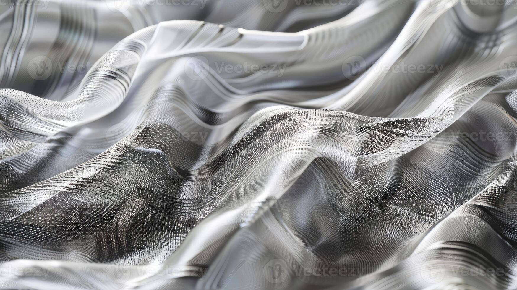 A close up of a silver fabric with waves photo