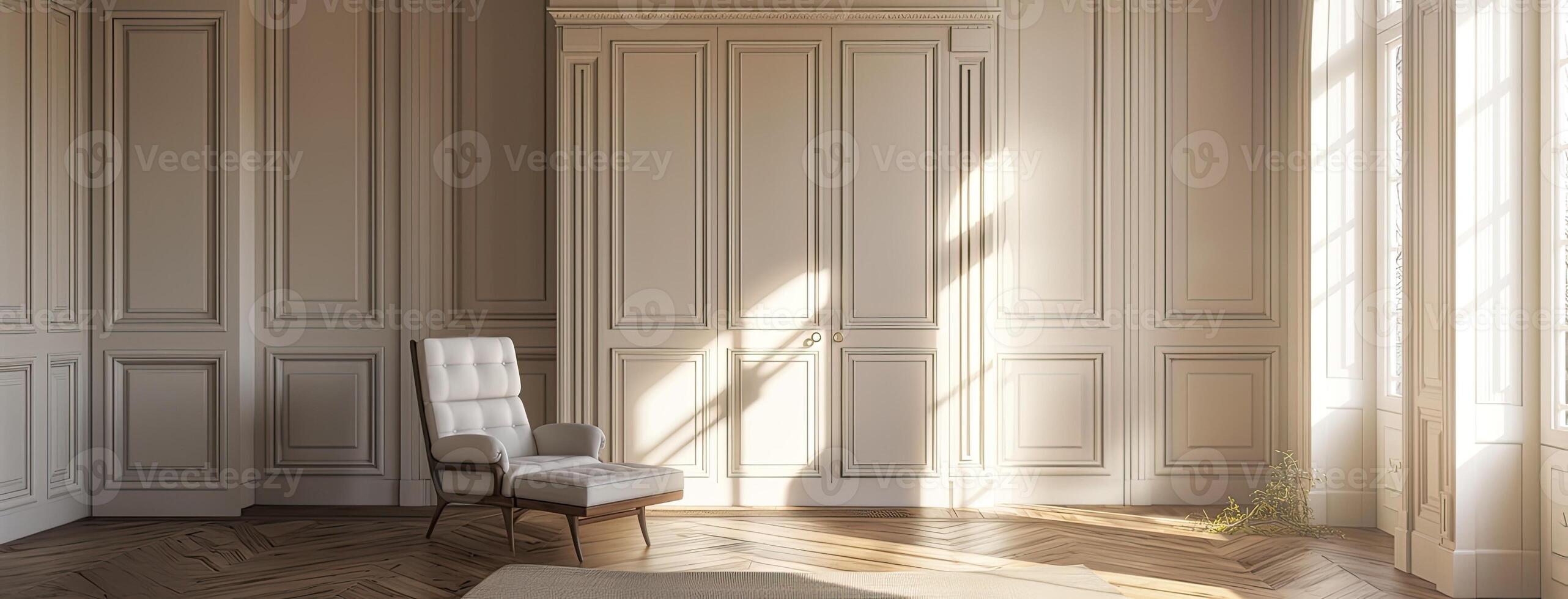 A room with a chair and a window photo