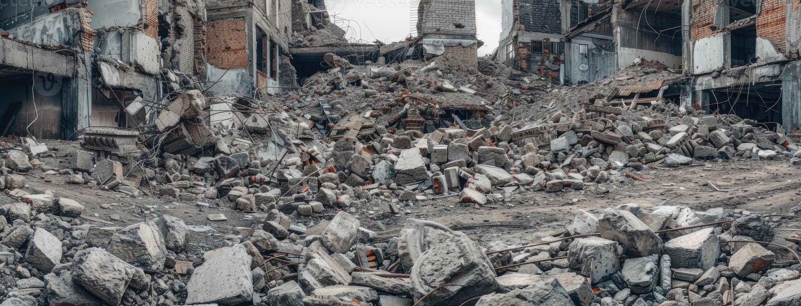 A large pile of rubble in a city photo