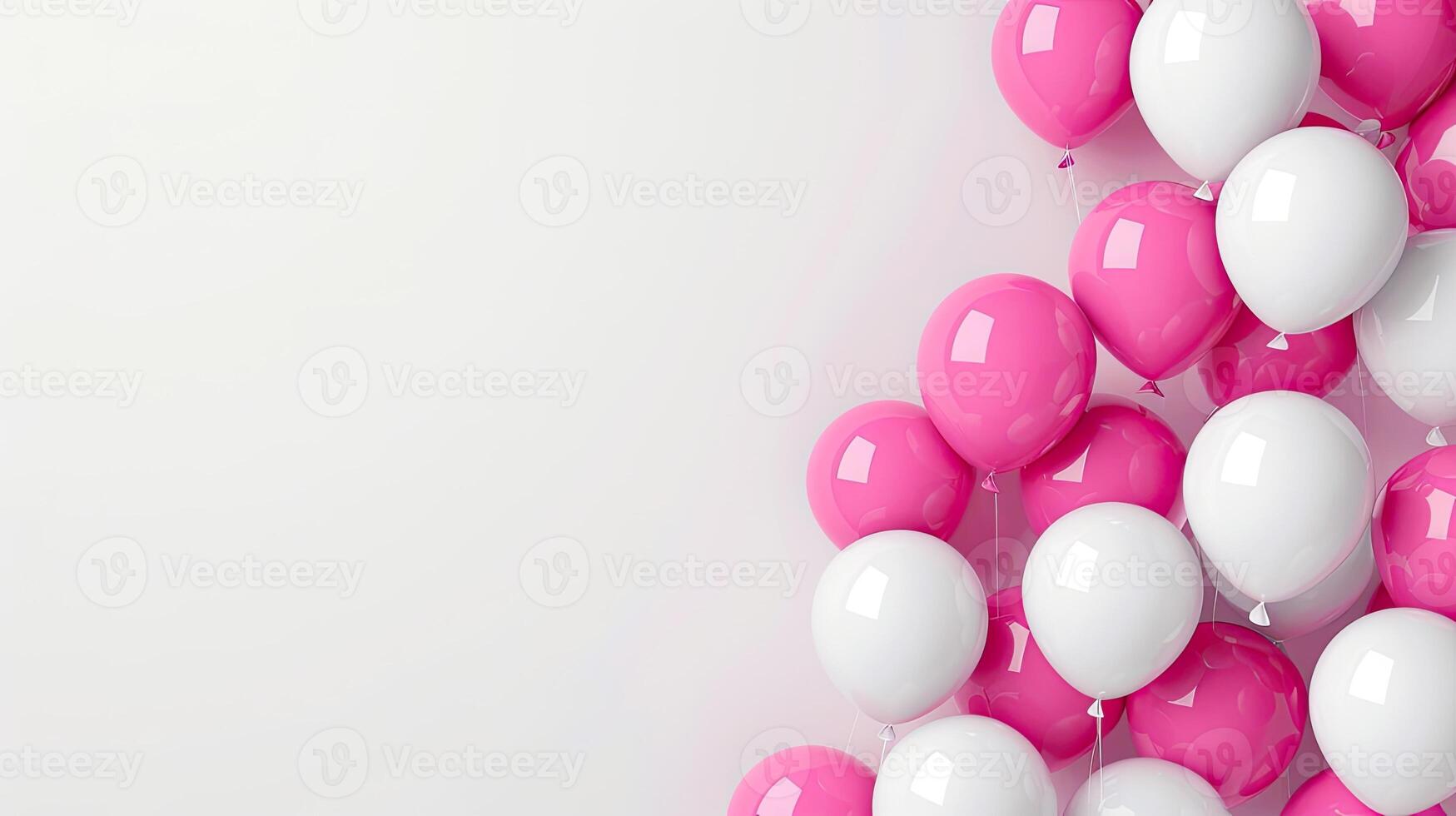 Many pink and white balloons are arranged in a row photo