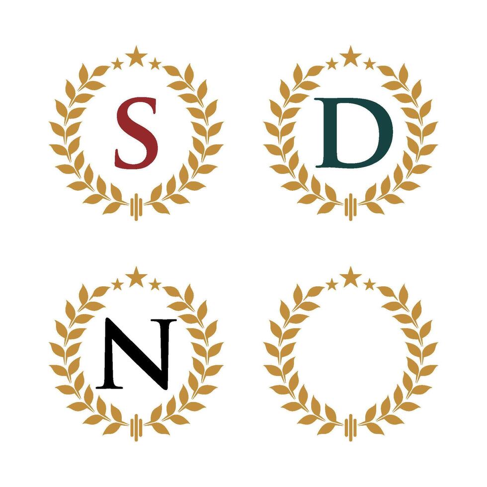 Initial Border Gold Wheat Laurel Logo Template Illustration Design. EPS 10. vector