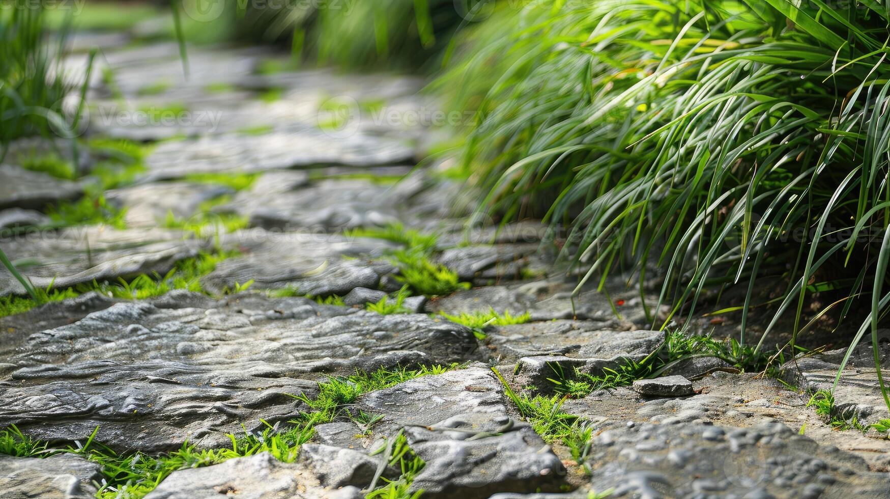 A path of rocks and grass in a garden photo