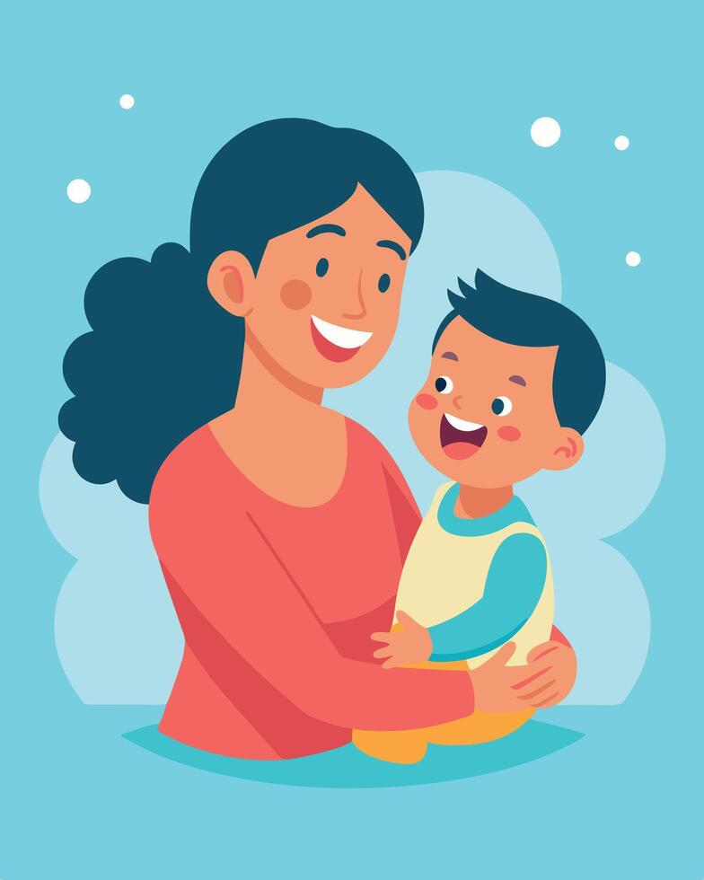 Joyful Scene Mother Giving A Heartfelt Glance To Express Love vector