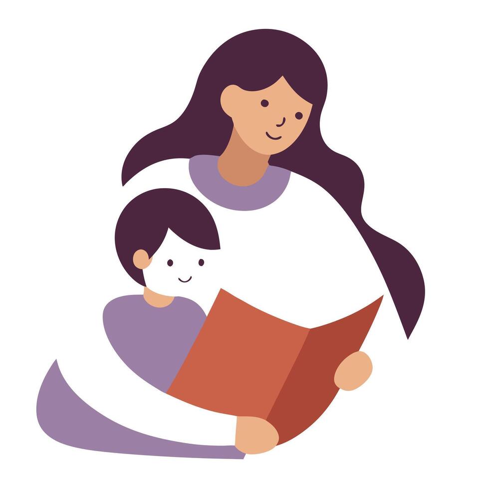 Soothing Mothers Day Illustration of a Mother Reading a Bedtime Story to Her Child with Calm Warmth vector