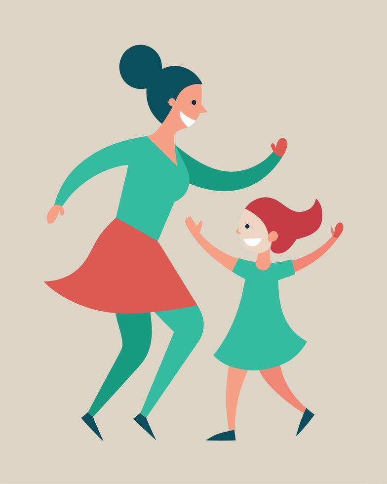 Mothers Day Artwork of Mother and Child Sharing a Joyful Dance in the Living Room vector