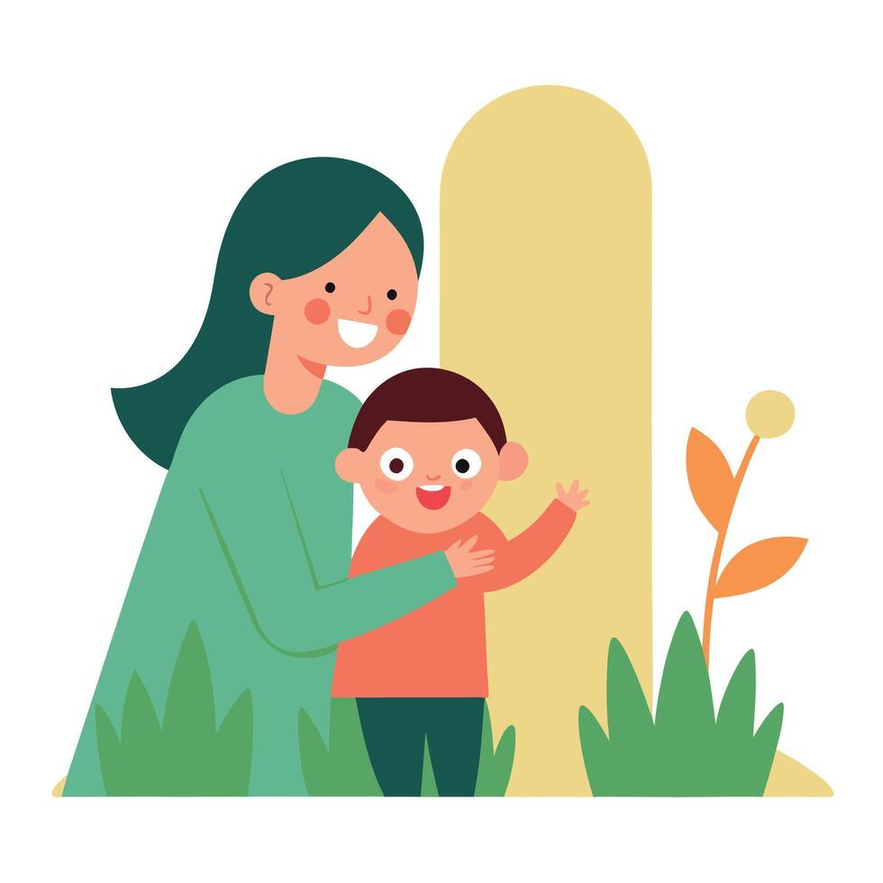 Mother and child with letter 'l' in the grass vector