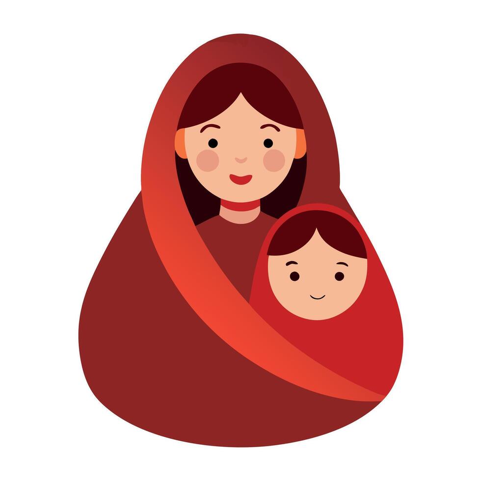 Flat Color Illustration of a Mother and Baby Cuddled Under a Soft Blanket on a Rainy Mothers Day vector