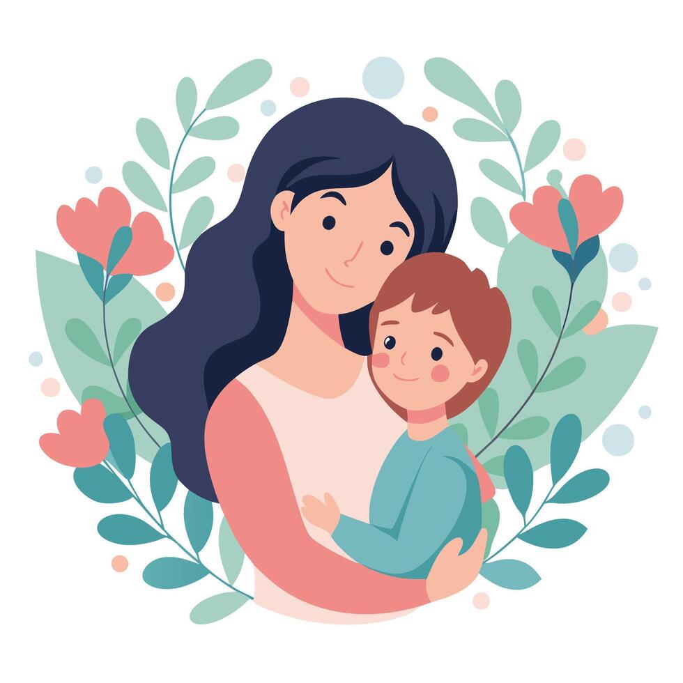 Tender depiction of a mother and child sharing a precious moment on Happy Mother's Day vector