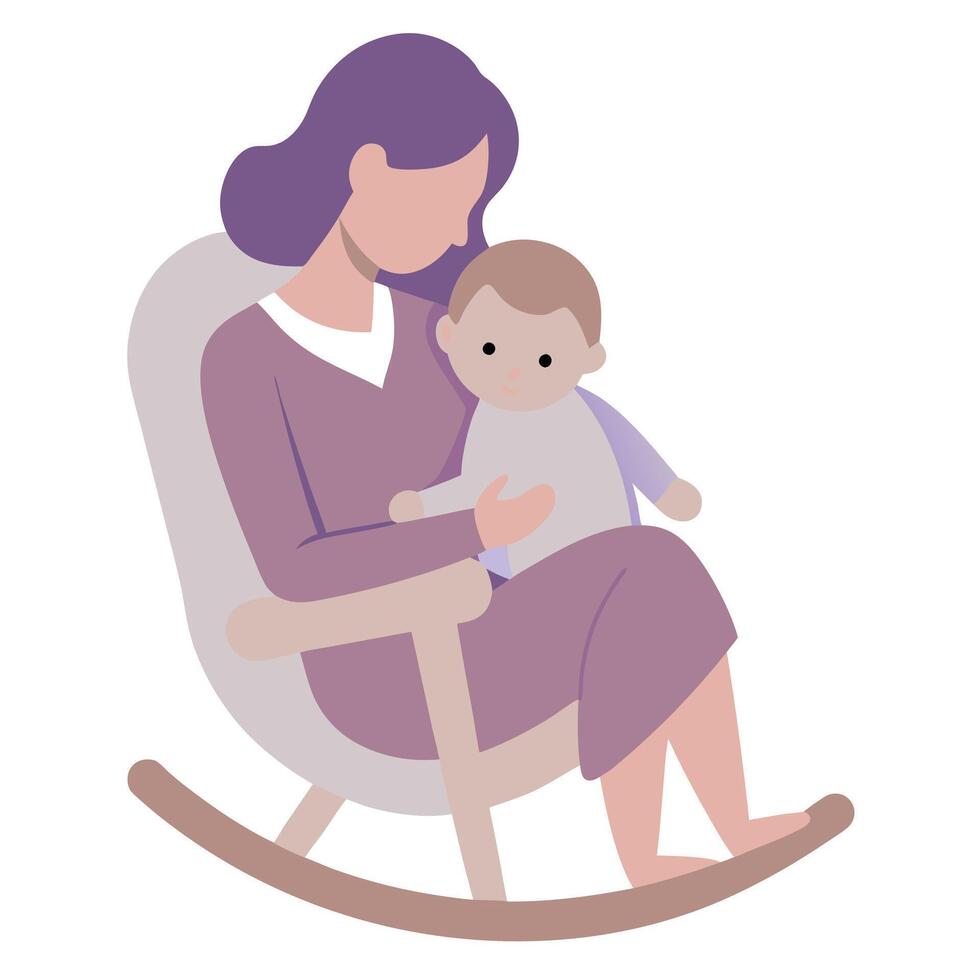 Soothing Mothers Day Illustration of a Mother Cuddling Her Baby While Sitting on a Rock in Tranquility vector