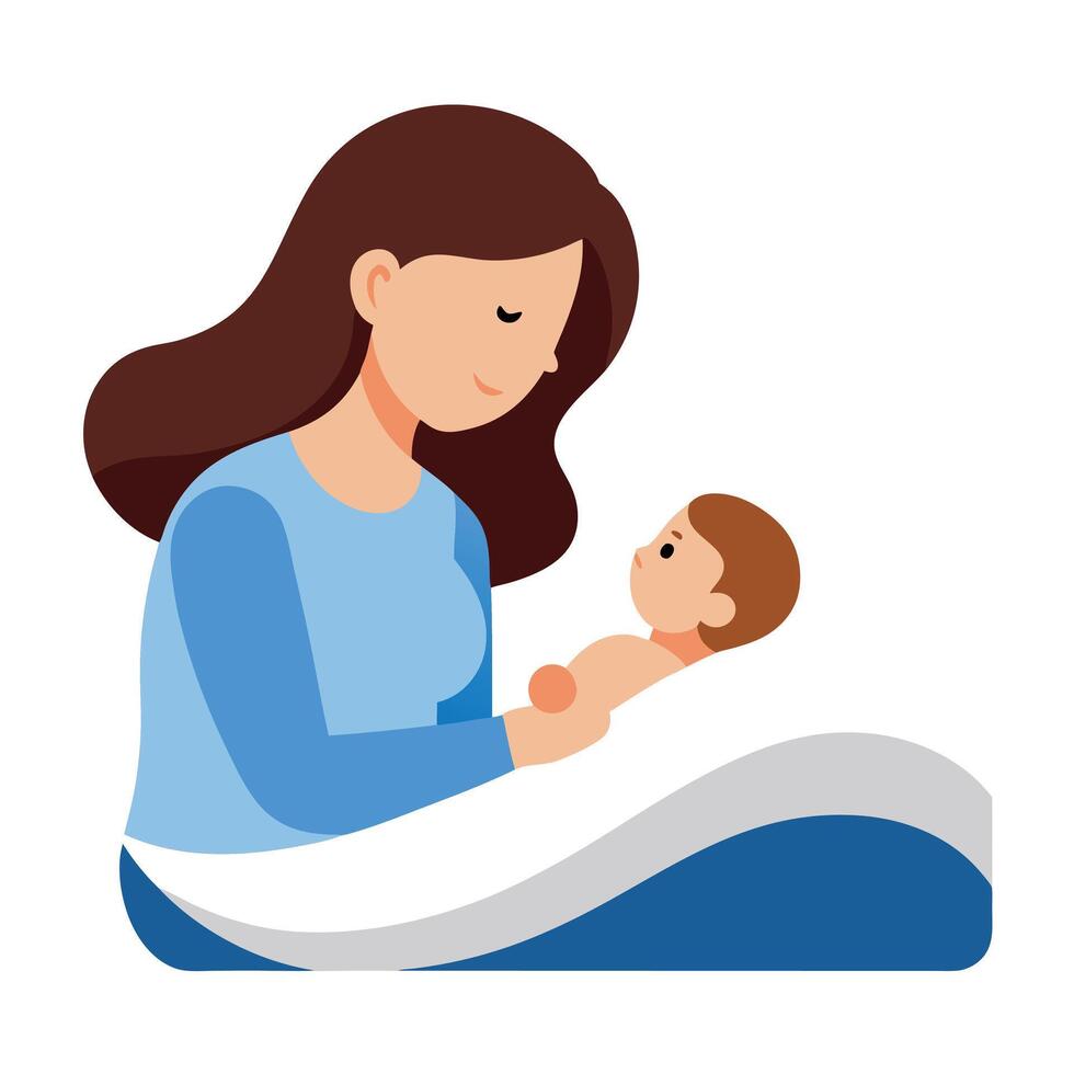 Heartwarming Mothers Day Illustration of a Mother Tucking Her Baby into Bed with a Loving Gesture vector