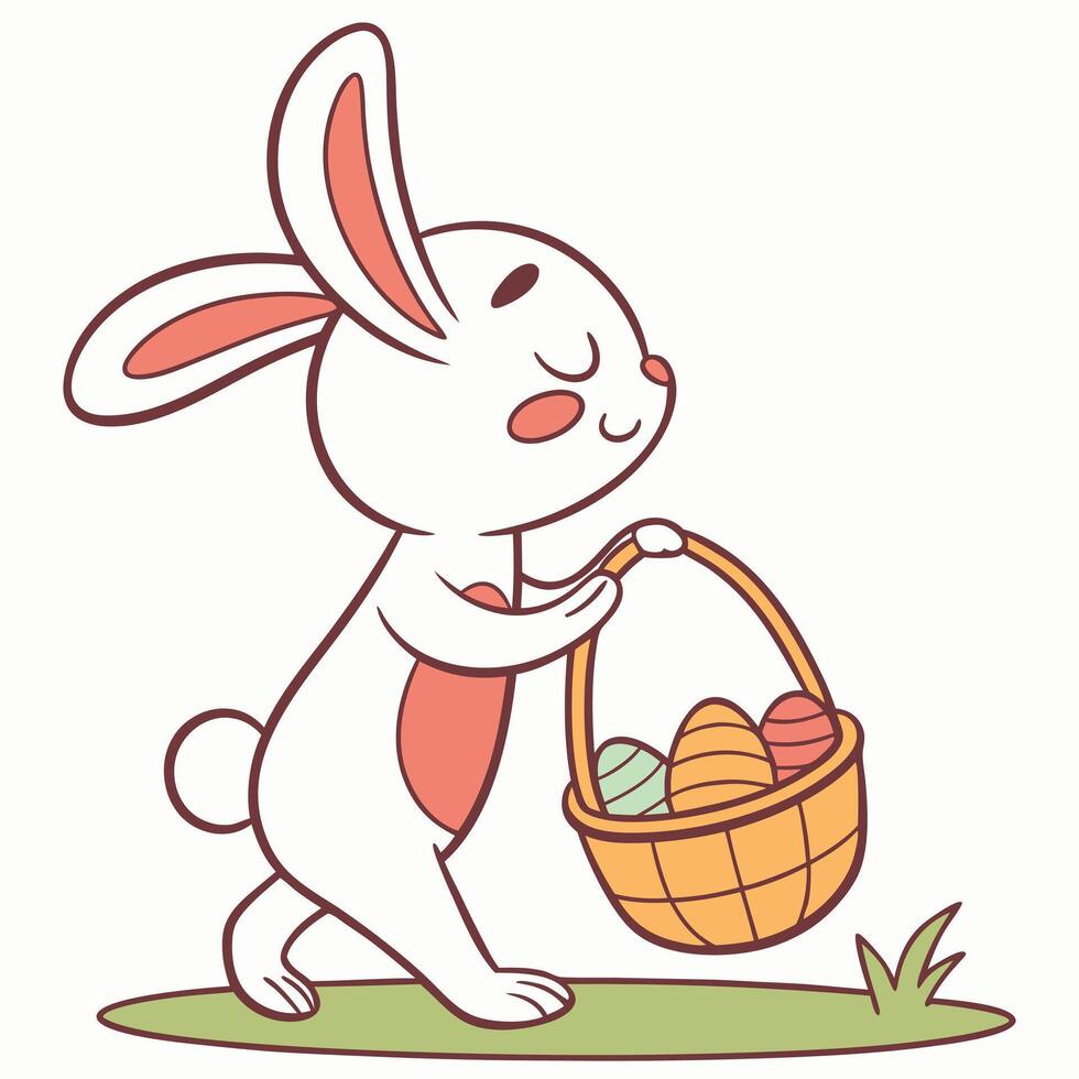 Adorable Easter Bunny Flat Illustration. Spring Holiday Cheer cute card eggs sweet happy vector