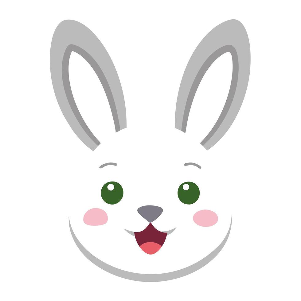 Happy Minimalist Bunny Face. Joyful Flat illustration pet art cute icon logo clean vector