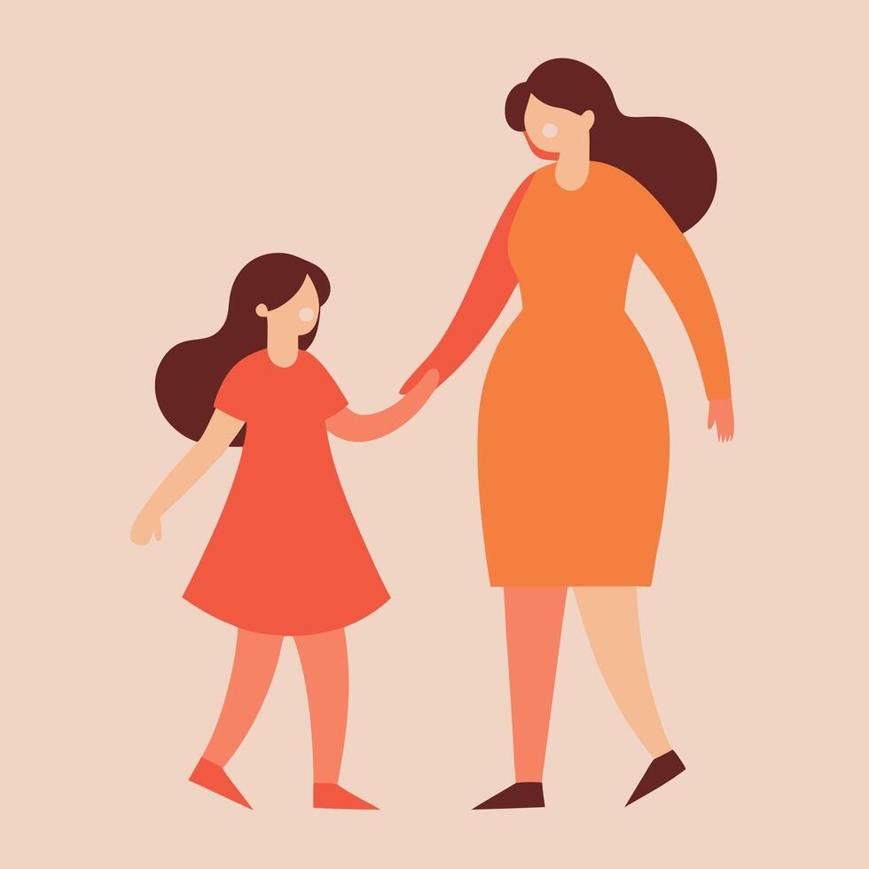 Flat Color Illustration of a Mother and Daughter Sharing a Joyful and Loving Moment on Mothers Day vector