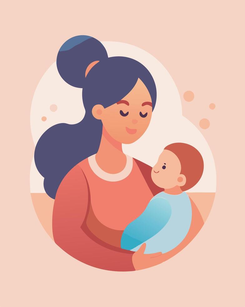 Caring Depiction Mother Observing Her Baby With Tender Care vector