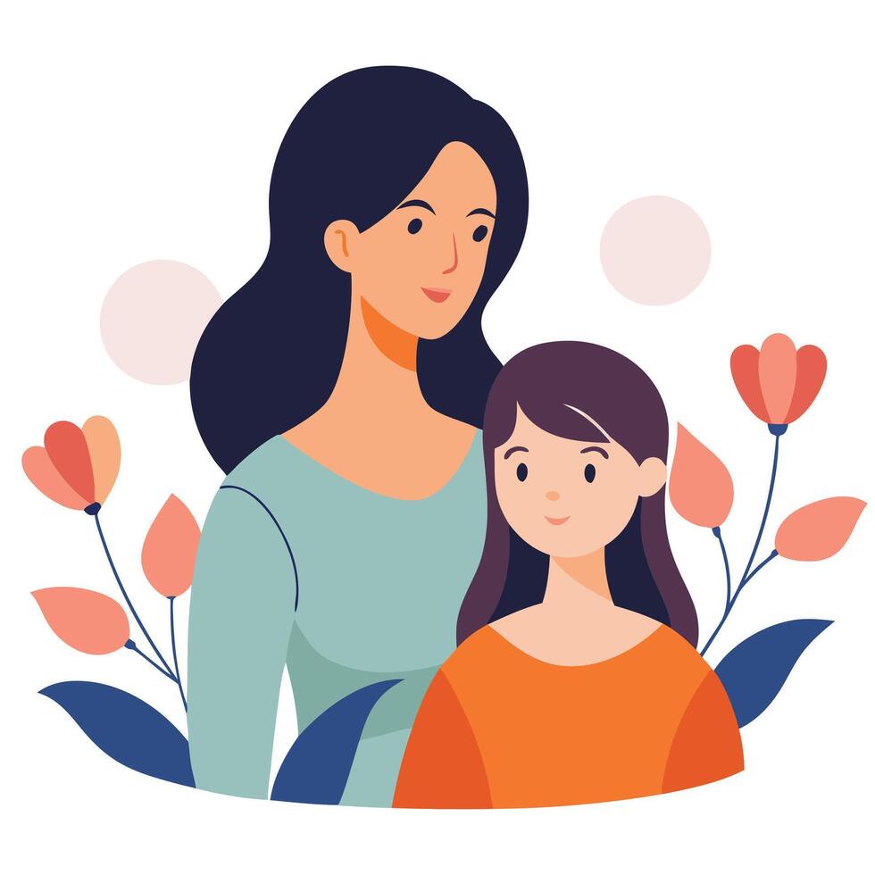 Modern illustration of a mother and daughter enjoying a joyful moment on Happy Mother's Day vector