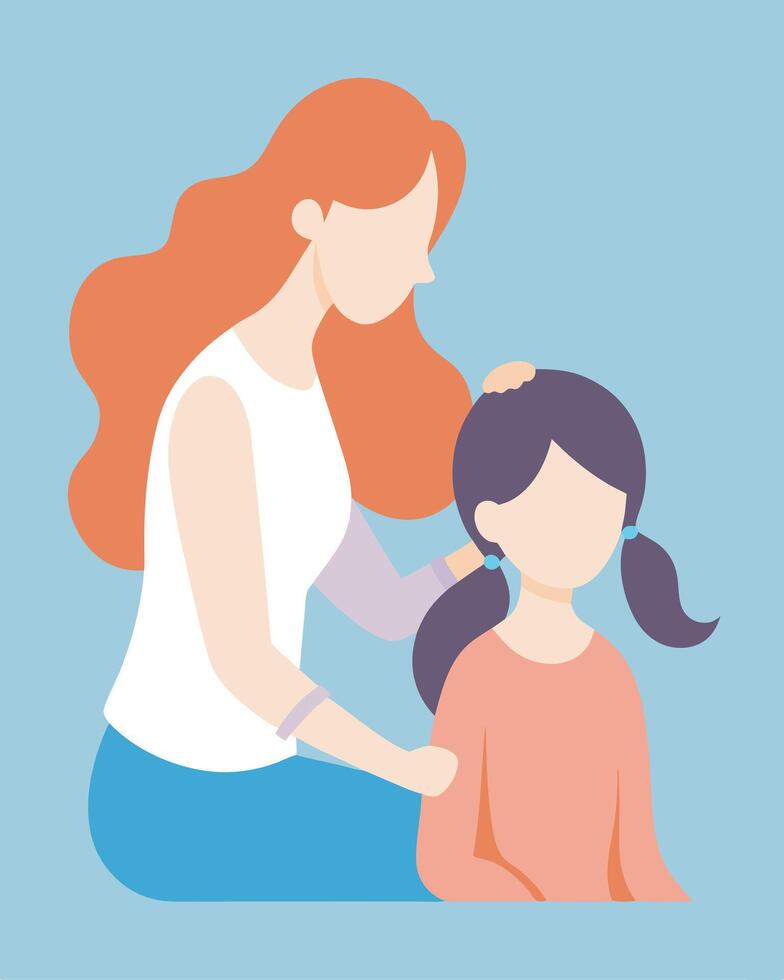 Happy Mothers Day Illustration Mother Styling Daughter Hair In Calm Setting vector