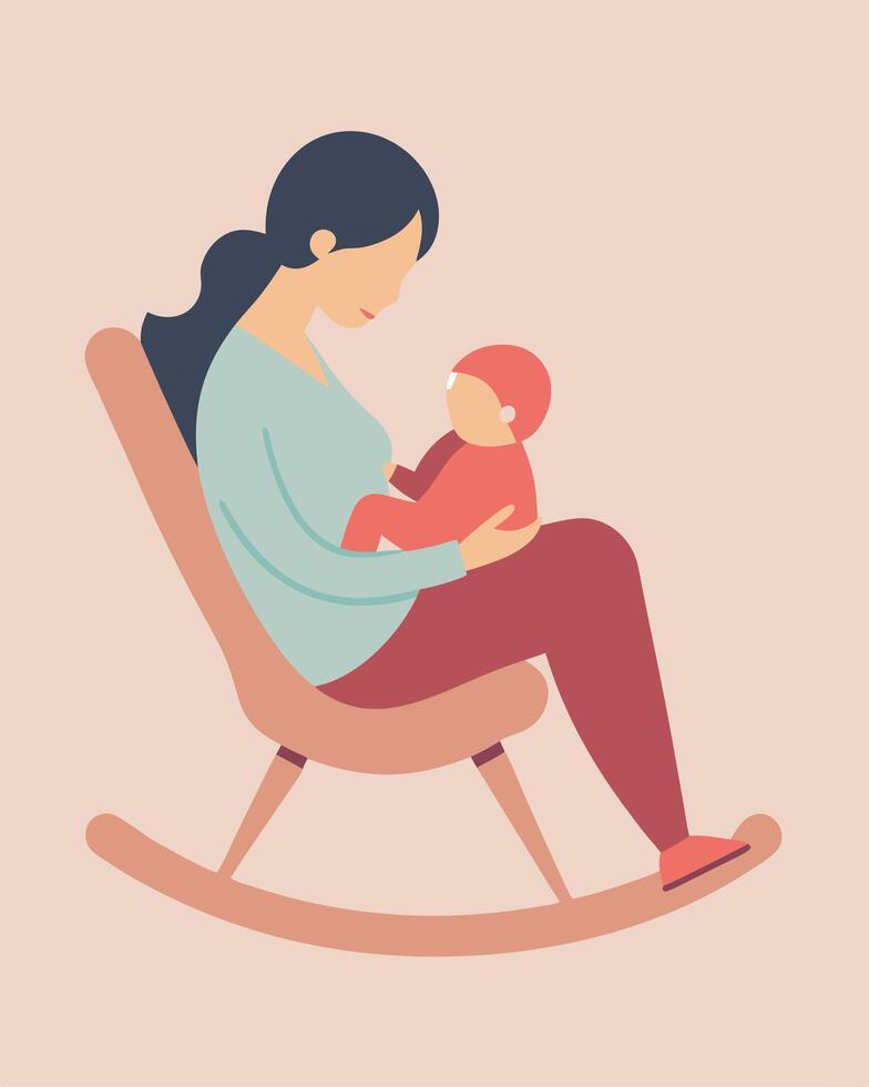 Happy Mothers Day Illustration Mother Rocking Her Infant In Contemporary Rocking Chair vector