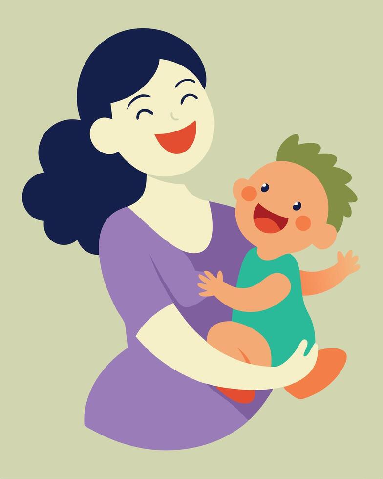 Happy Mothers Day Illustration Mother Laughing With Her Baby During A Playful Dance Session vector