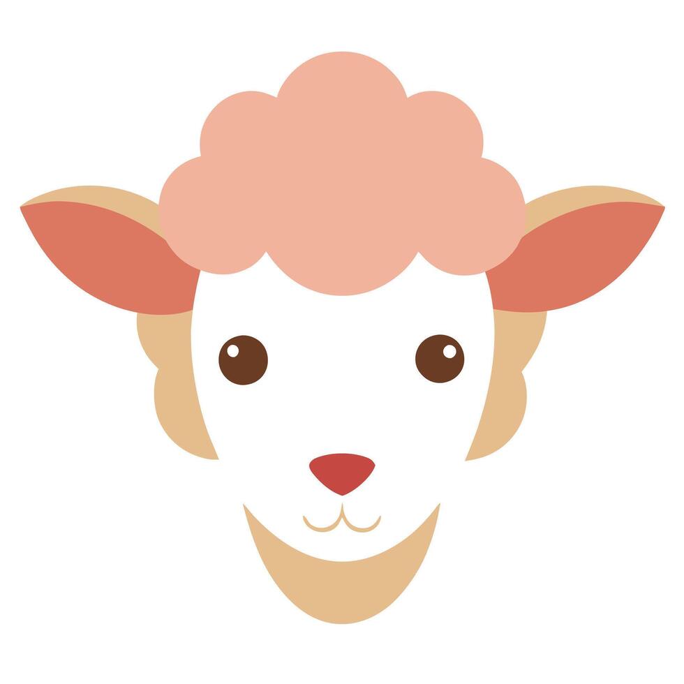 Delicate Lamb Head. Flat illustration, Soft Style, Cute Farm Animal art ears icon vector