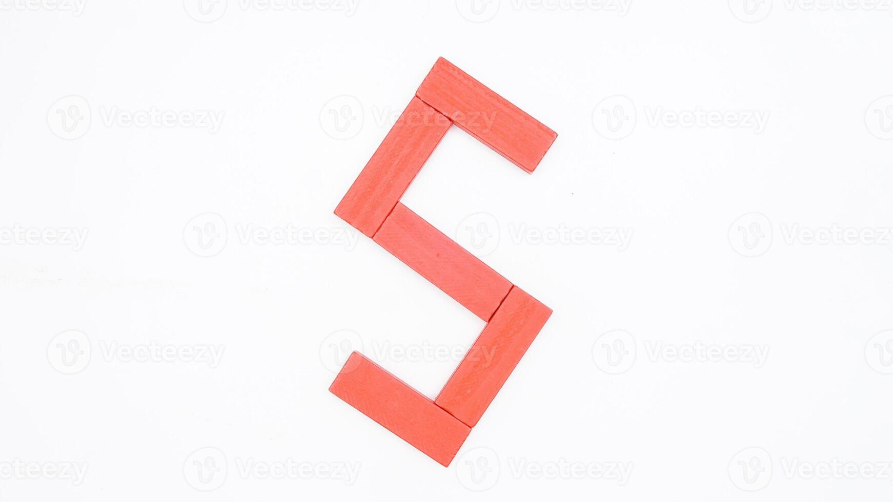 Letter S from red color wood block isolated on white background photo