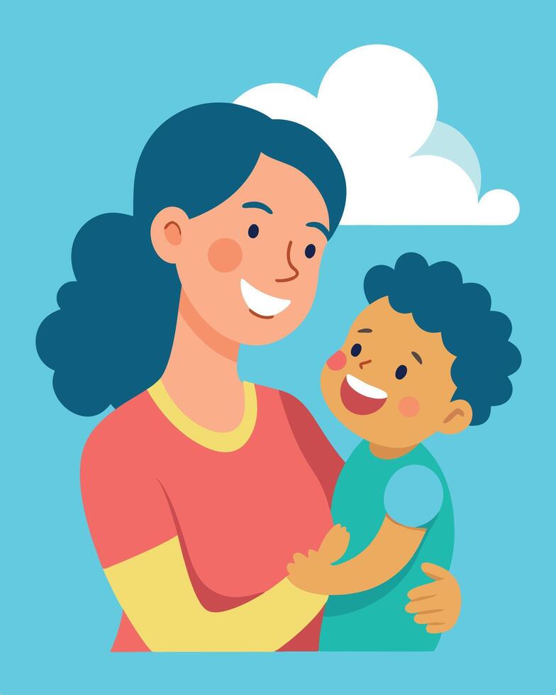 Joyful Scene Mother Sharing A Loving Glance With Deep Affection vector