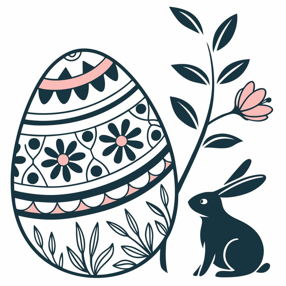 Intricate Floral Easter Egg. Flat Design Illustration art happy bunny chick spring ornate vector