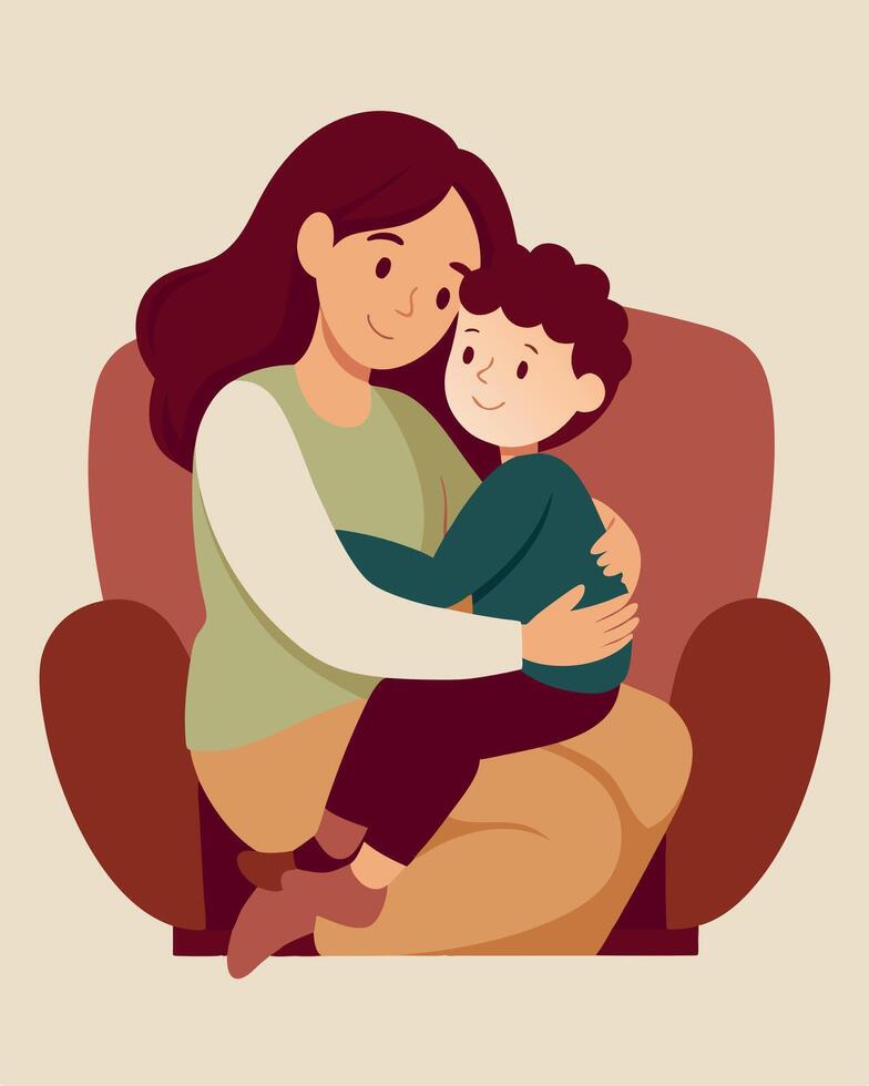 Heartwarming Illustration Mother Cuddling Her Child With Deep Love vector