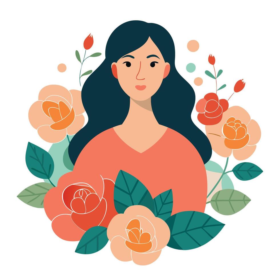 Lovely illustration of a mother surrounded by blooming roses on Happy Mother's Day vector