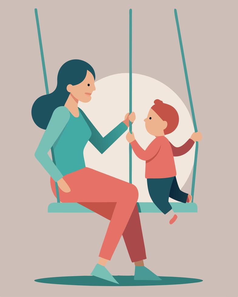 Lively Mothers Day Illustration of Mother and Child Enjoying a Playful Moment on Modern Patio vector