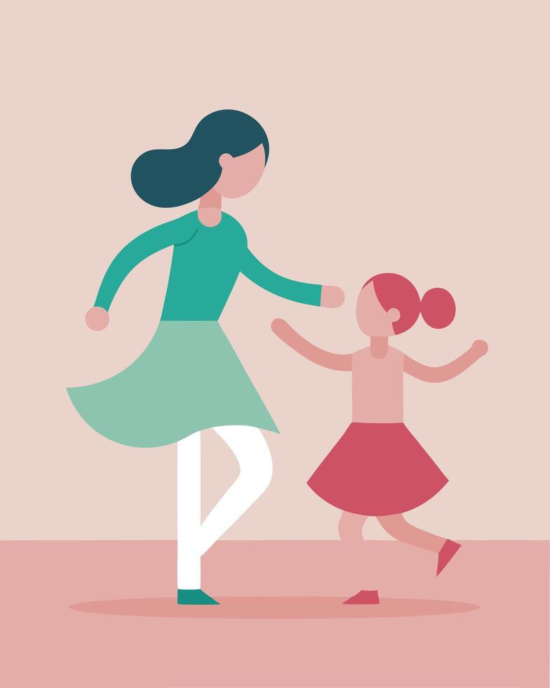 Happy Mothers Day Illustration Mother And Daughter Twirling Playfully In Modern Setting vector