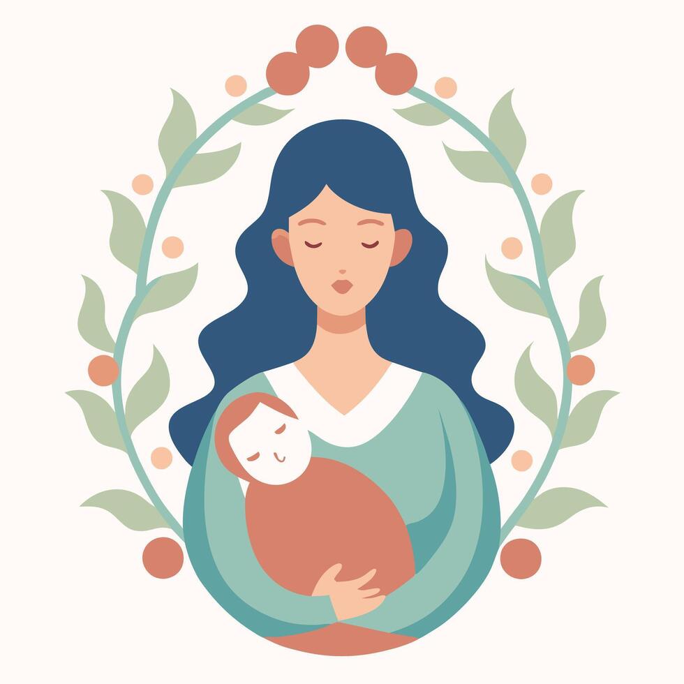 Refined illustration of a mother cradling her infant with gentle care on Happy Mother's Day vector