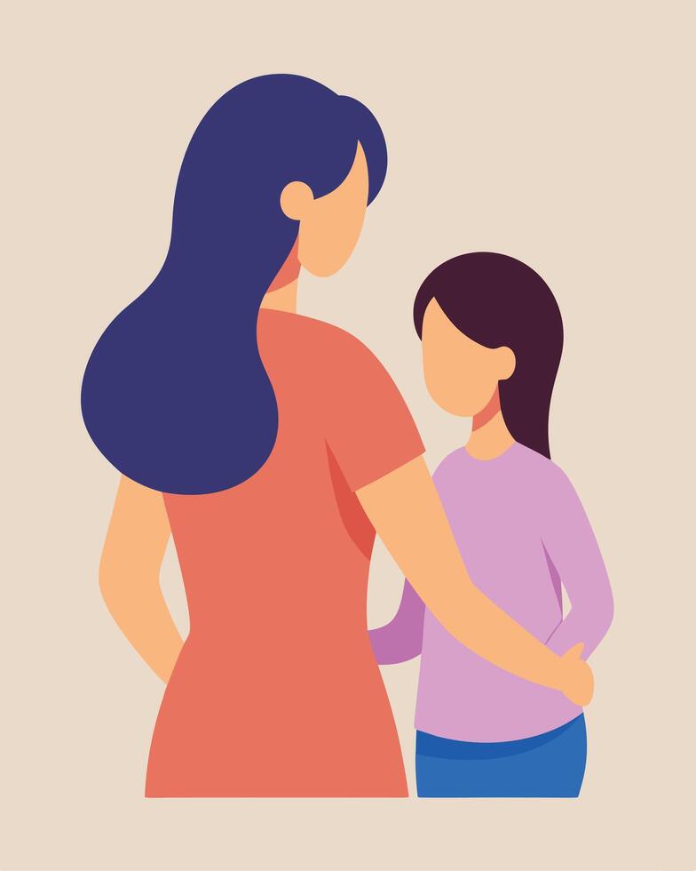 Happy Mothers Day Illustration Mother Patting Daughter Back In Reassuring Gesture vector