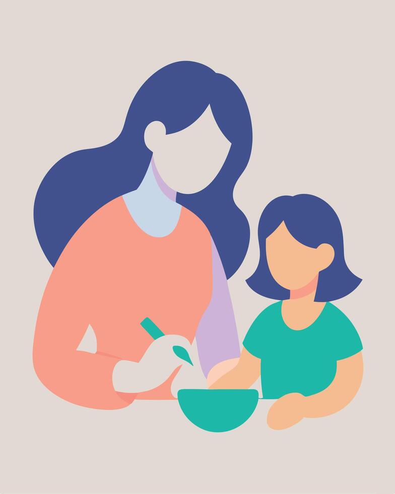 Mothers Day Artwork of Mother and Daughter Creating Art with Watercolors vector