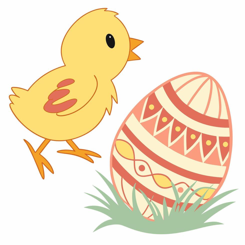 Adorable Baby Chick Hopping. Playful Flat Illustration for Spring bird cute farm kids happy vector