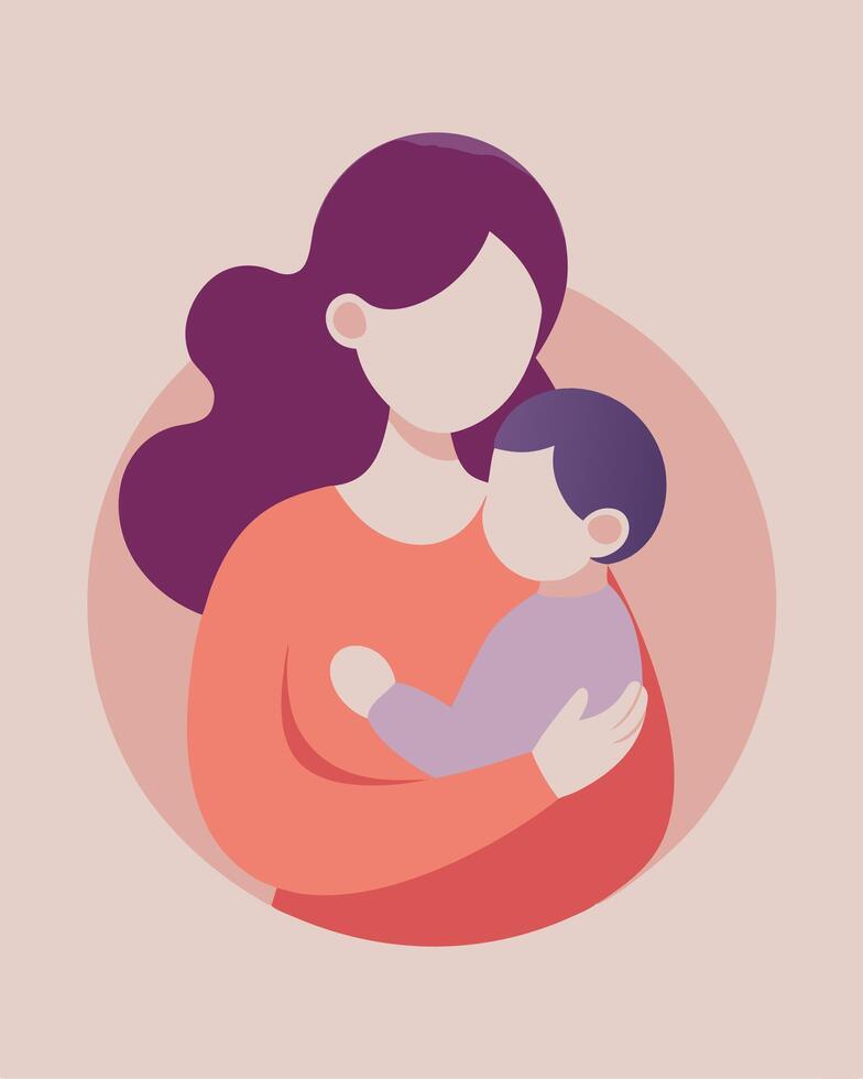 Happy Mothers Day Illustration Mother Softly Embracing Her Baby In A Cozy Nook vector