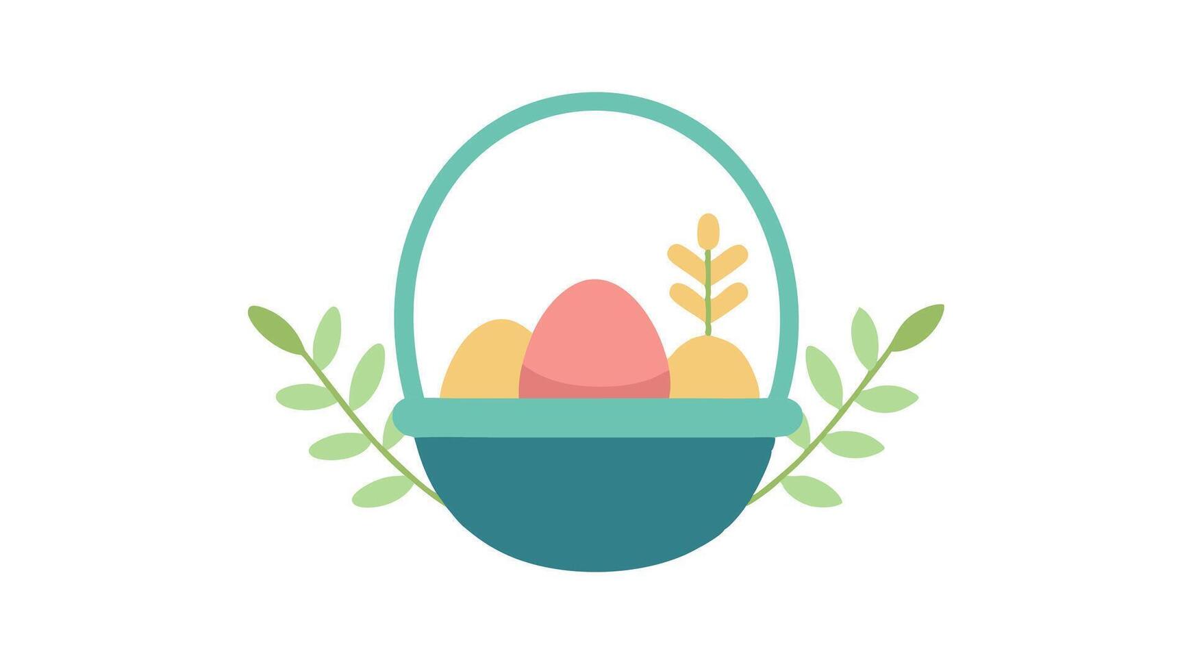 Minimalist Easter Basket. Flat Design Illustration, Spring Holiday eggs icon cute card vector