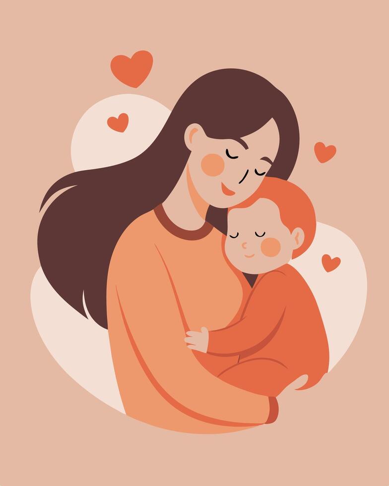 Heartwarming Illustration Mother Cuddling Her Baby In Loving Arms vector