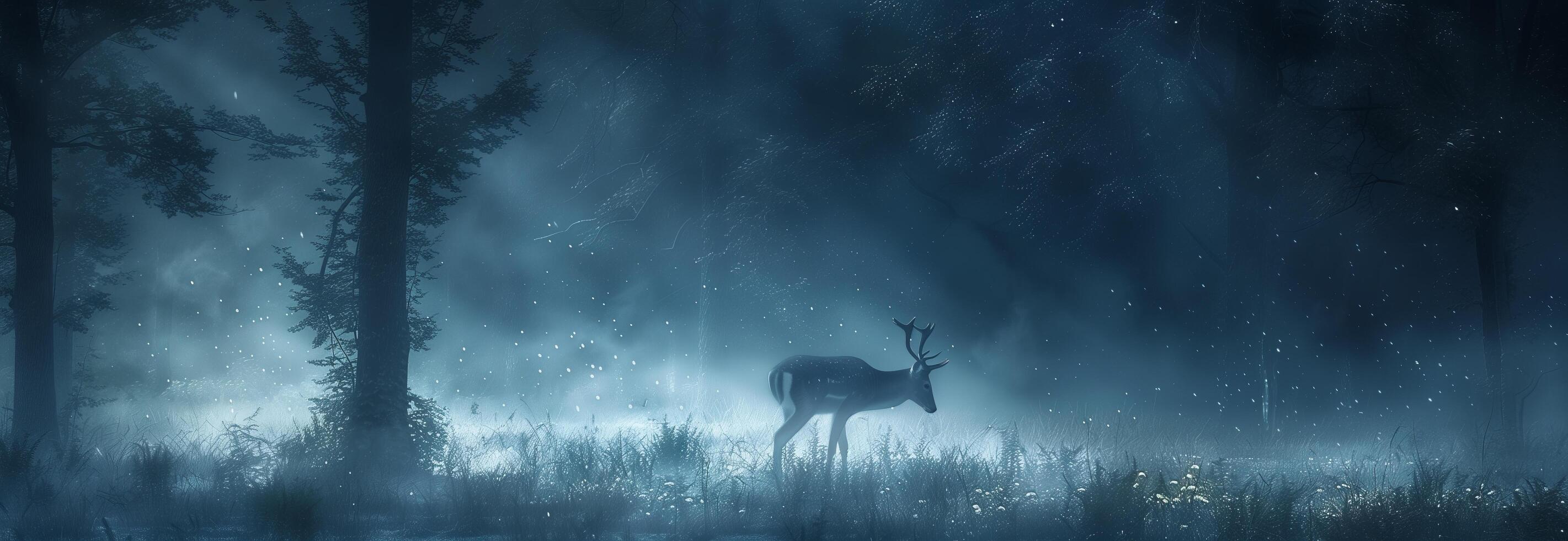 A deer is standing in the woods at night photo