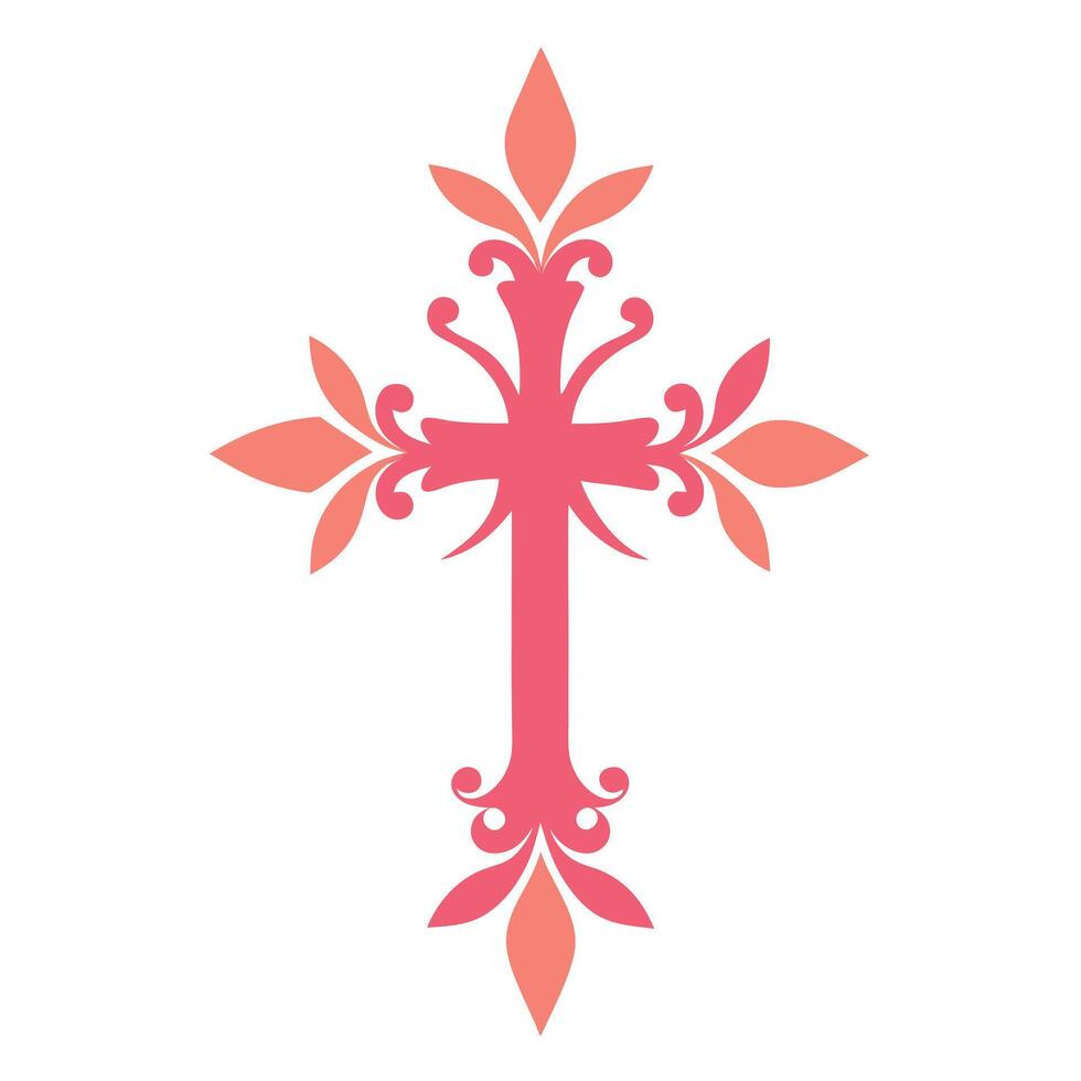 Elegant Cross Silhouette with Delicate Floral Accents. Flat illustration art hope love icon faith vector