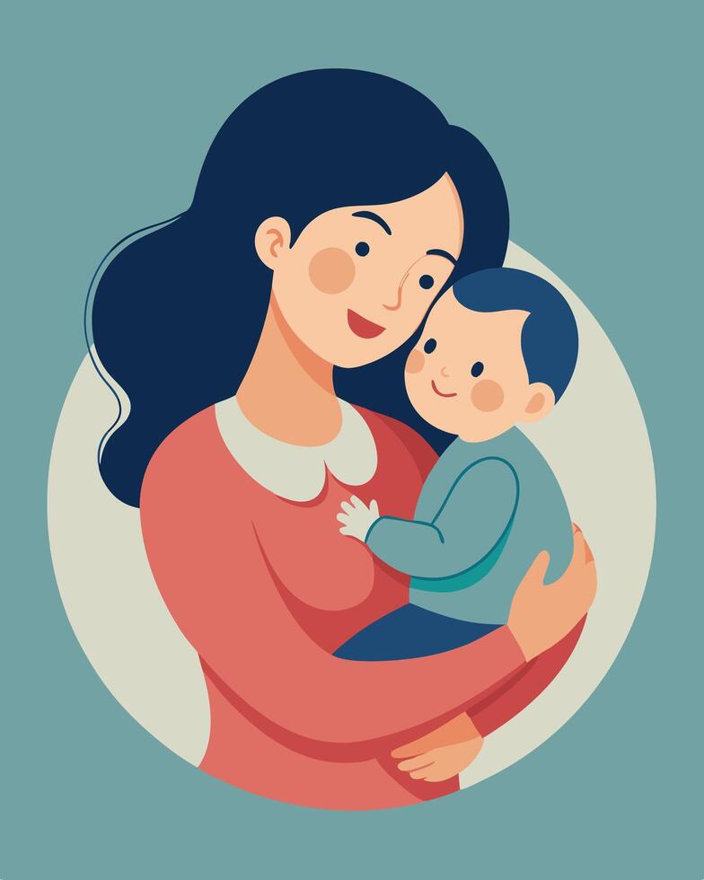 Mothers Day Artwork Depicting a Warm Embrace Between Mother and Baby vector