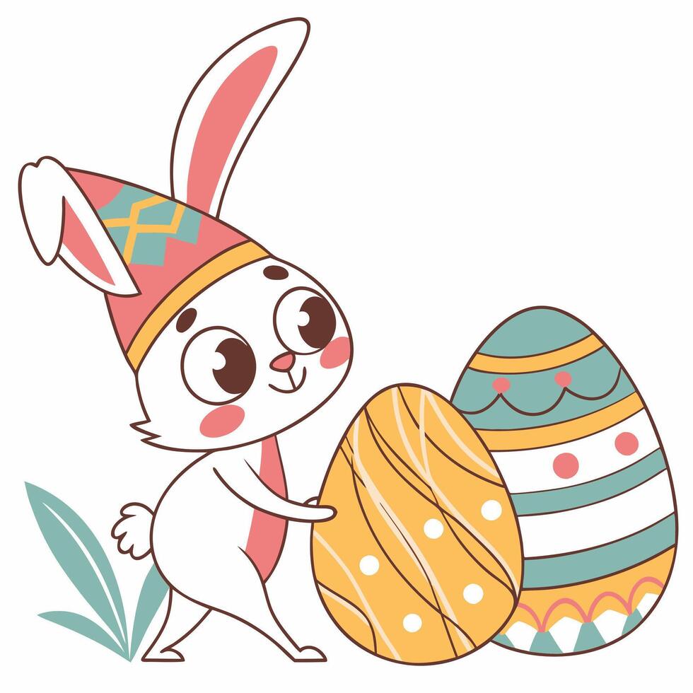 Adorable Festive Bunny. Flat Illustration Character Design hat fun art cute icon happy vector