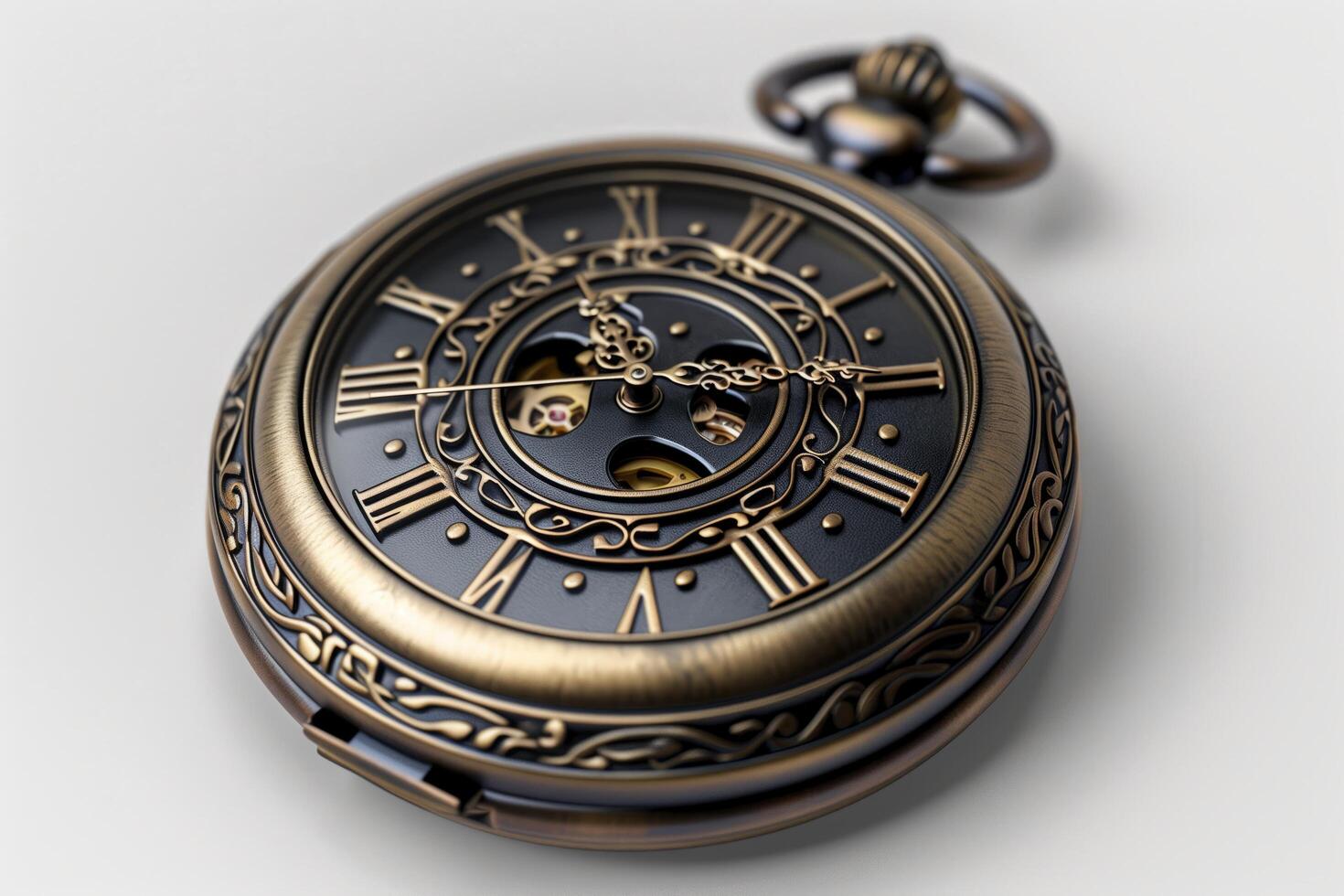 A pocket watch with roman numerals on the face photo