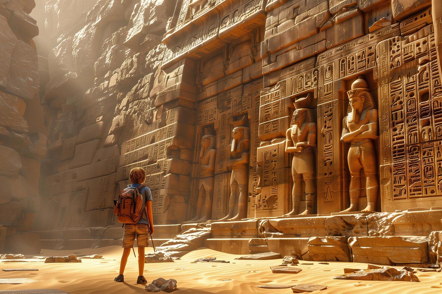 A man standing in front of an ancient building photo