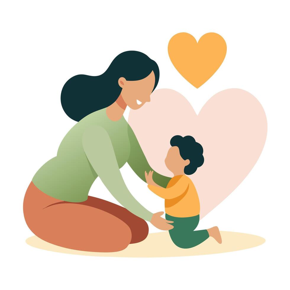 Cheerful illustration of a mother and baby playing on the floor on Happy Mother's Day vector
