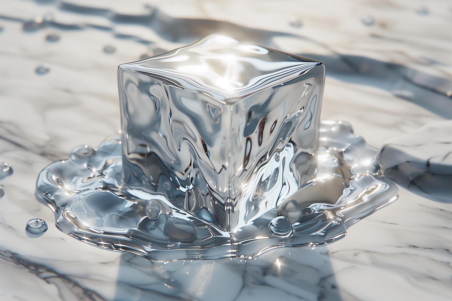 A cube of ice sitting on top of a marble surface photo