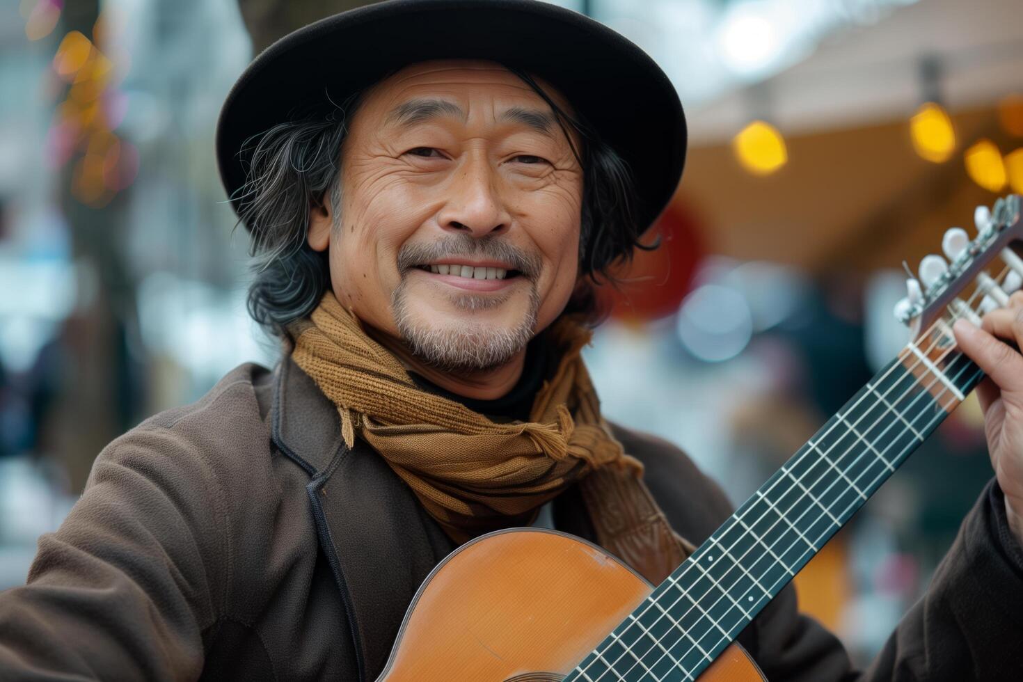 An asian man with a guitar photo