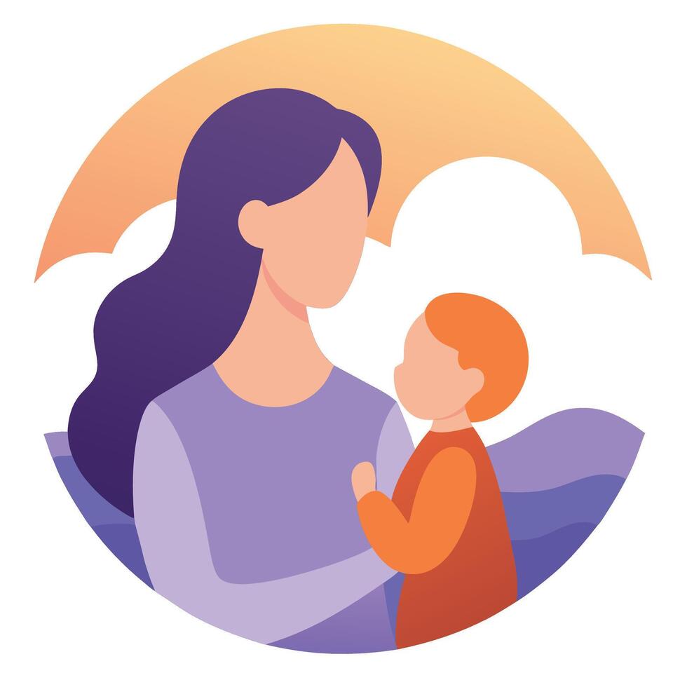 Heartwarming Mothers Day Illustration of a Mother Holding Her Baby Close While Watching with Deep Care vector
